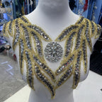 Multicolor Hand-Beading Lace Trim with Crystal Glass Rhinestones & Seed Beads – Embellished DIY Appliqué for Wedding Dresses, Evening Gowns, Qipao & Bridal Fashion Sewing Projects