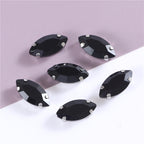 White Gold Plated Marquise Pointed-Back Rhinestones with Holes for Sewing