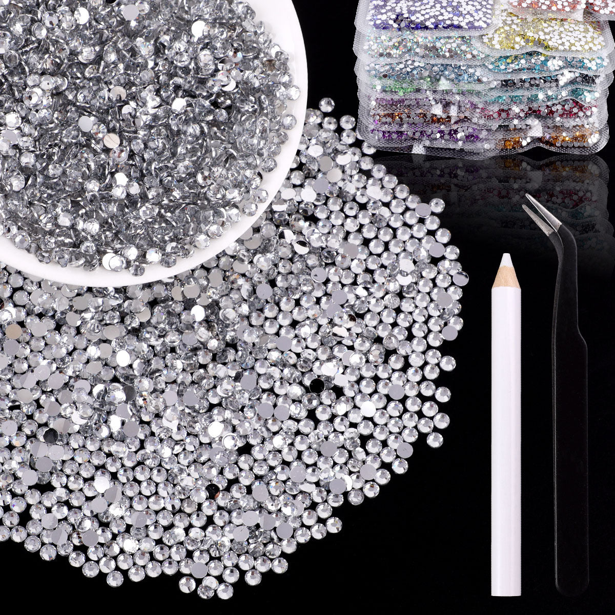 Bling Flashing White Flat Resin Rhinestones, Full Pack Solid Color Transparent Round Drills for Nail Art Decorations, Wedding Dress & Apparel Accessories