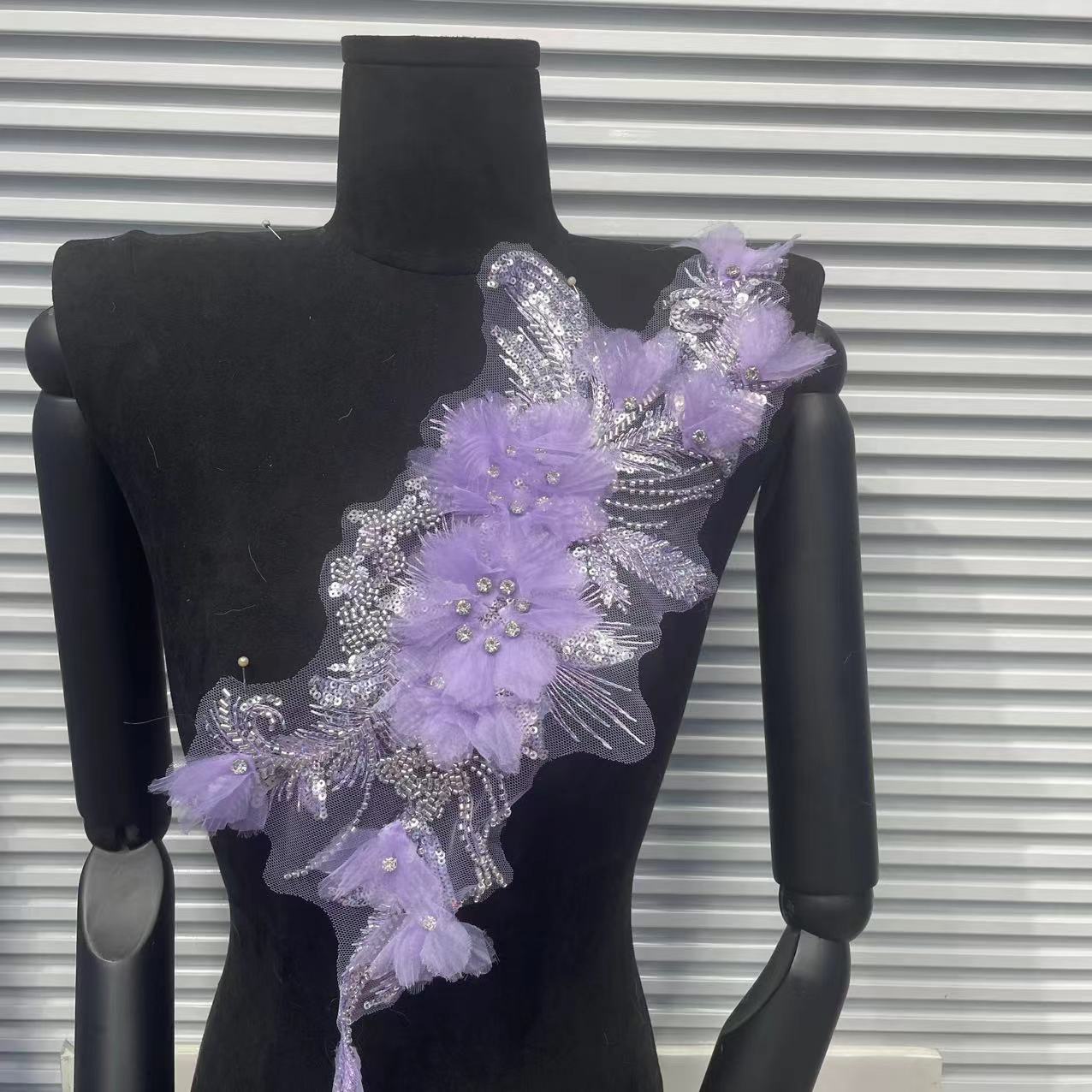 Ultra-Embellished Beaded 3D Floral Sleeve Appliqué – Ethereal DIY Trim for Evening Gowns, Stage Costumes & Bridal Fashion Accessories