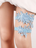 Bridal Garter Set, Light Blue 3d Flower Lace Garter Belt, Stretch Elastic Non-slip Wedding Garter For Bride