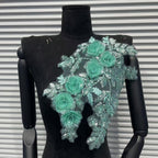 Beaded Lace Embroidered Appliqué Trim – Full-Coverage Sequin & Multi-Color Crystal Flower Motif, Matching Pair Design for Wedding Dresses, Evening Gowns & Bridal DIY Sewing Projects