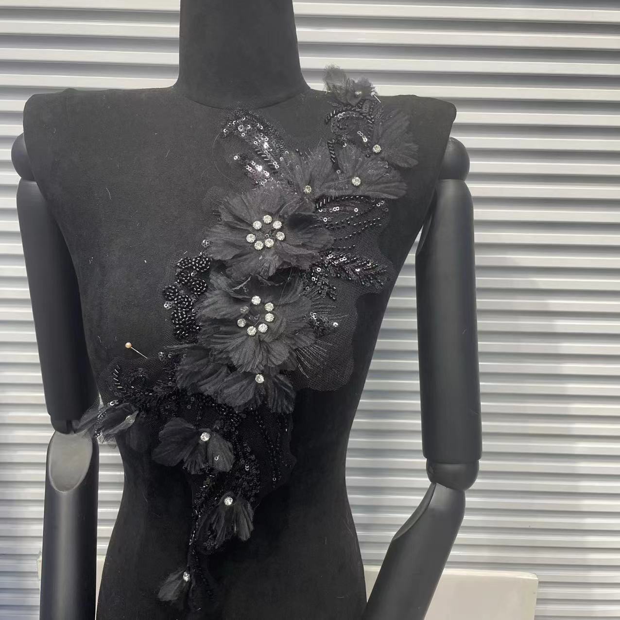 Ultra-Embellished Beaded 3D Floral Sleeve Appliqué – Ethereal DIY Trim for Evening Gowns, Stage Costumes & Bridal Fashion Accessories