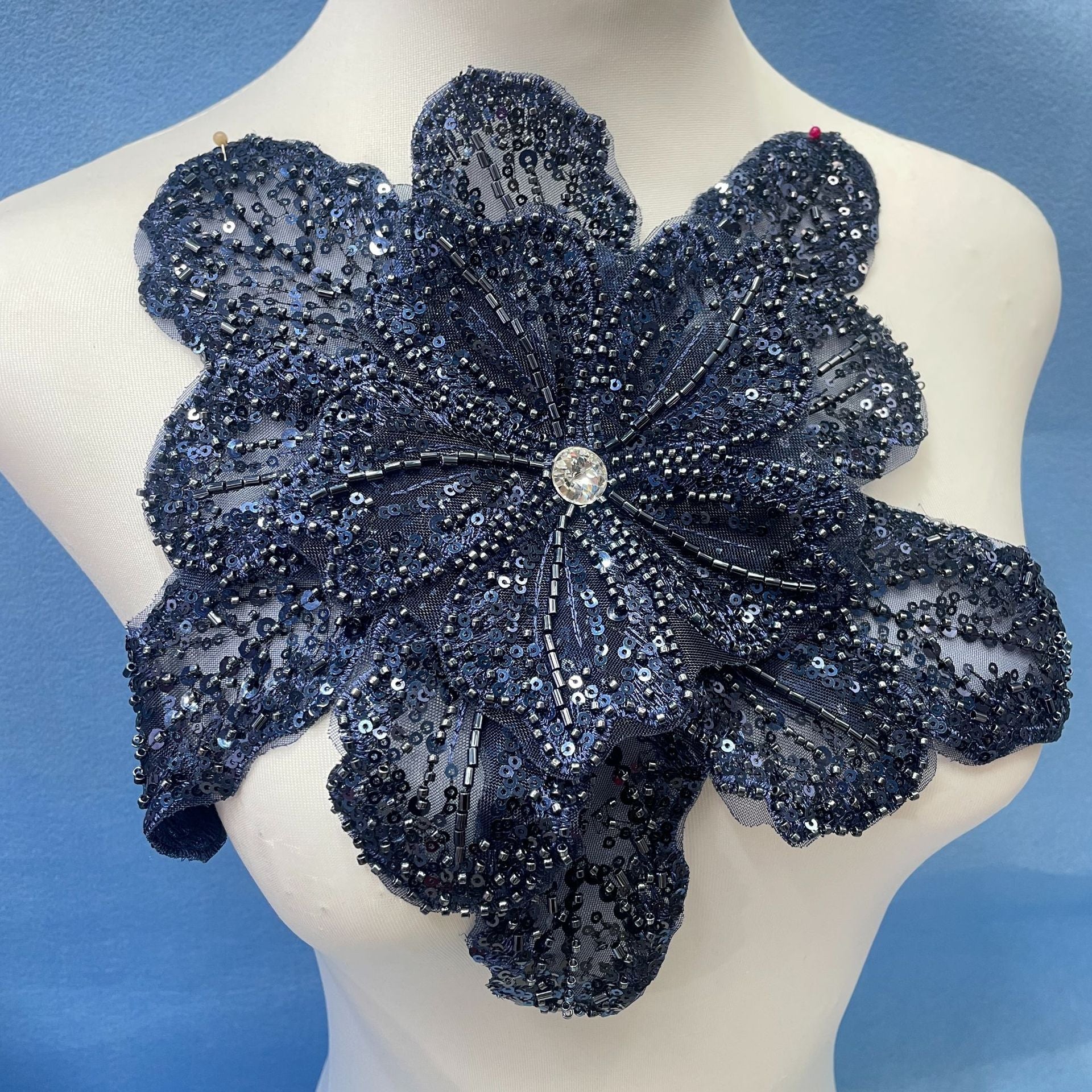 Multicolor Layered Sequin & Beaded 3D Floral Appliqué – Decorative Patch for Dresses, Evening Gowns & Bridal Fashion Accessories