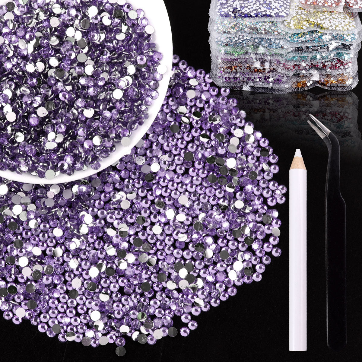 Bling Flashing White Flat Resin Rhinestones, Full Pack Solid Color Transparent Round Drills for Nail Art Decorations, Wedding Dress & Apparel Accessories