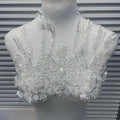 Handcrafted Beaded Rhinestone Sequin Applique Patch - White & Gold Round Neck Tulle Collar DIY Clothing Decor