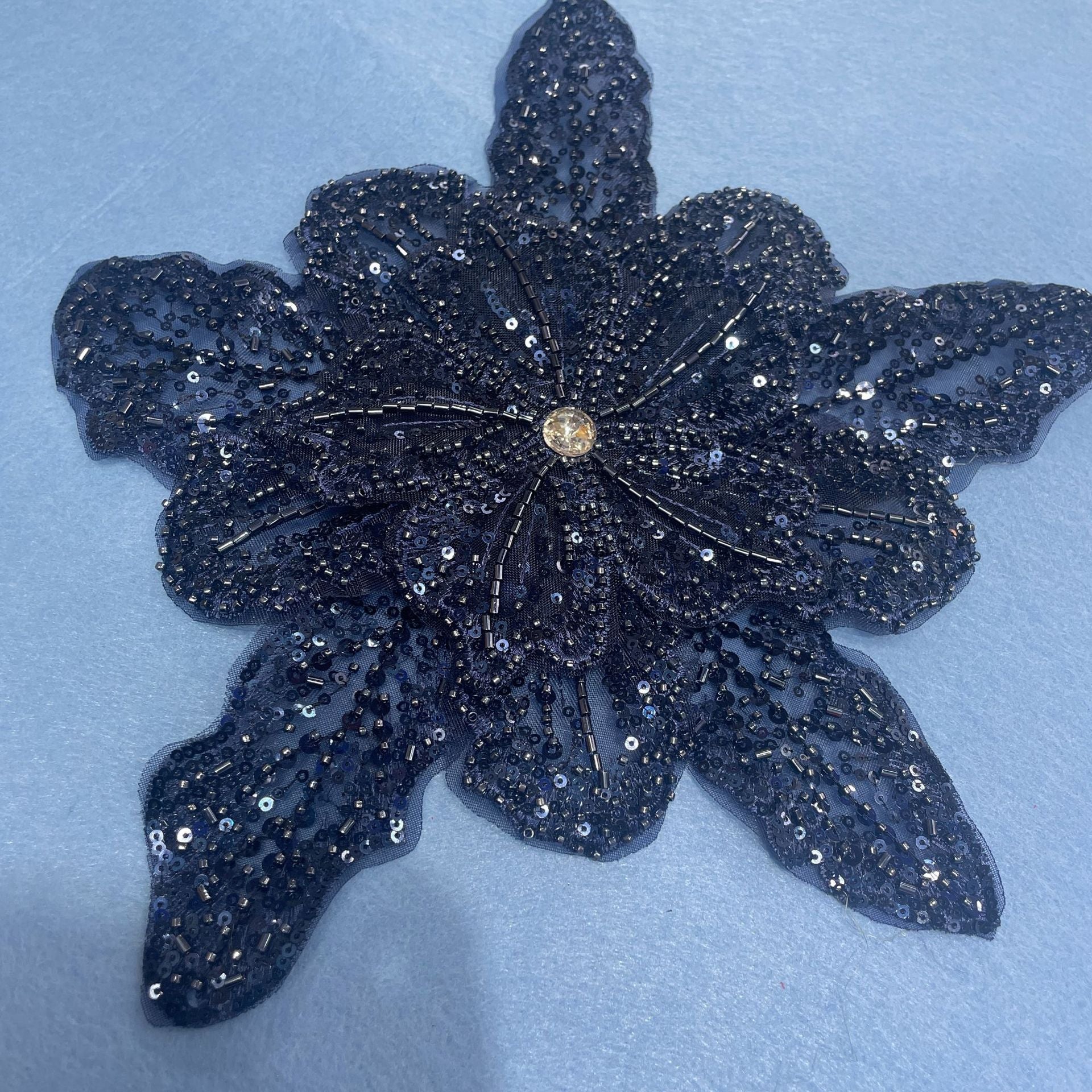 Multicolor Layered Sequin & Beaded 3D Floral Appliqué – Decorative Patch for Dresses, Evening Gowns & Bridal Fashion Accessories