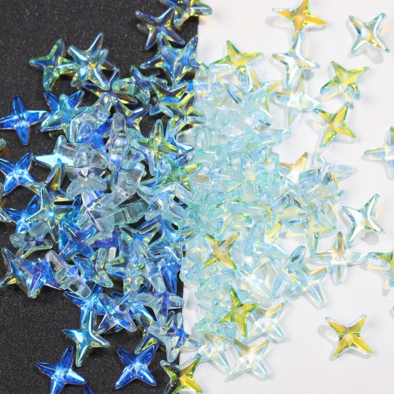 K9 Glass Mocha Aurora 4-Point Star Rhinestones – Flat-Back Iridescent Gems for Nail Art & Phone Charms