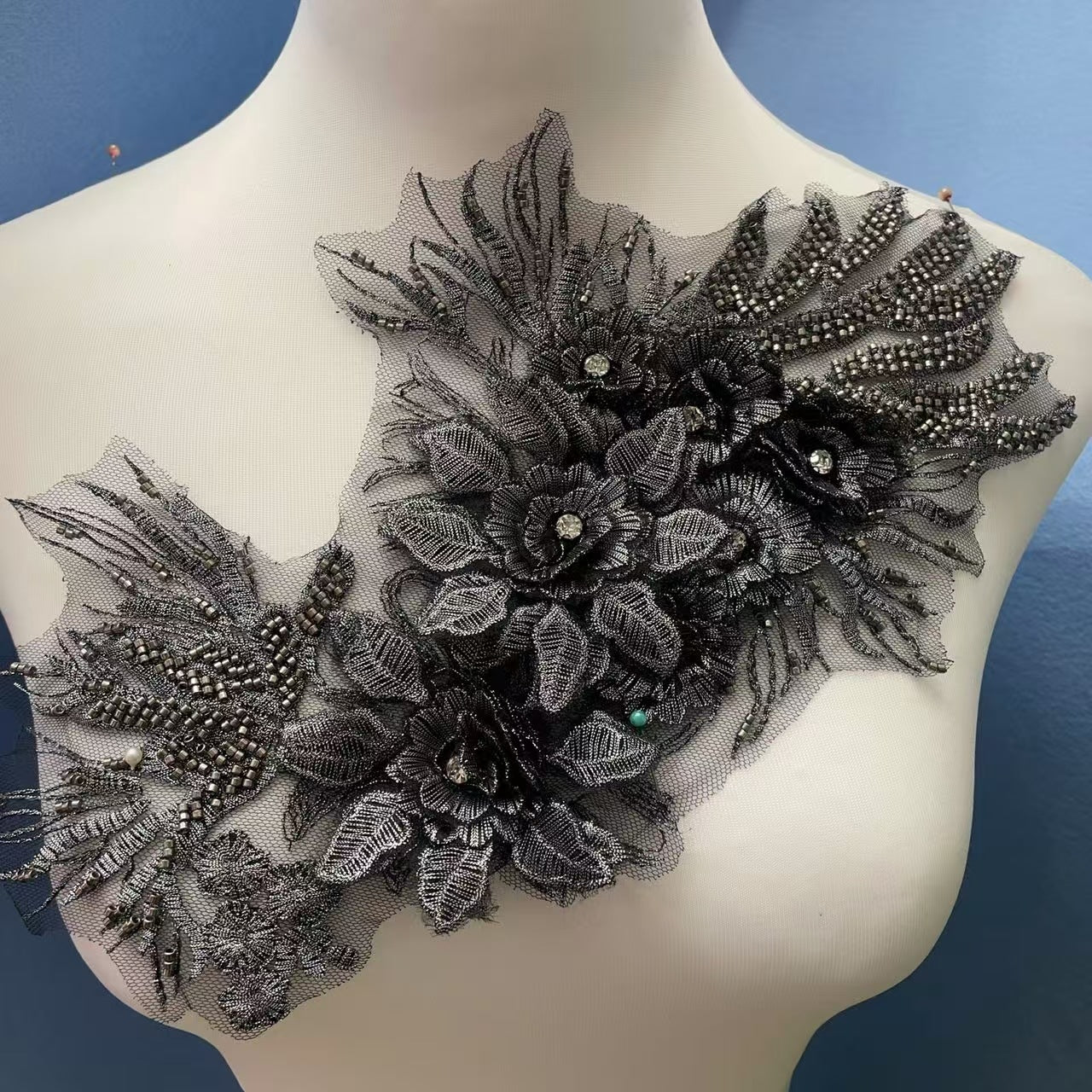 Multicolor Lace Trim with Embroidered Flowers, Beading & Crystal Glass Rhinestones – Sparkling DIY Appliqué for Wedding Dresses, Evening Gowns, Stage Costumes & Fashion Embellishment