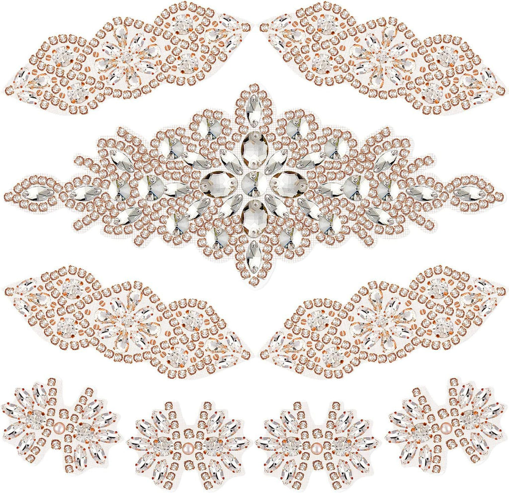 9 Pcs Rhinestone Applique Patches with Back Glue, Sparkling Iron-on Gems for Dancewear, Performance Costumes, Ice Skating Dress, Garment Embellishment