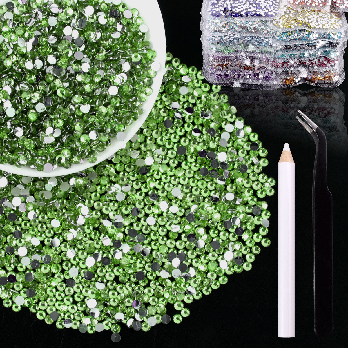 Bling Flashing White Flat Resin Rhinestones, Full Pack Solid Color Transparent Round Drills for Nail Art Decorations, Wedding Dress & Apparel Accessories