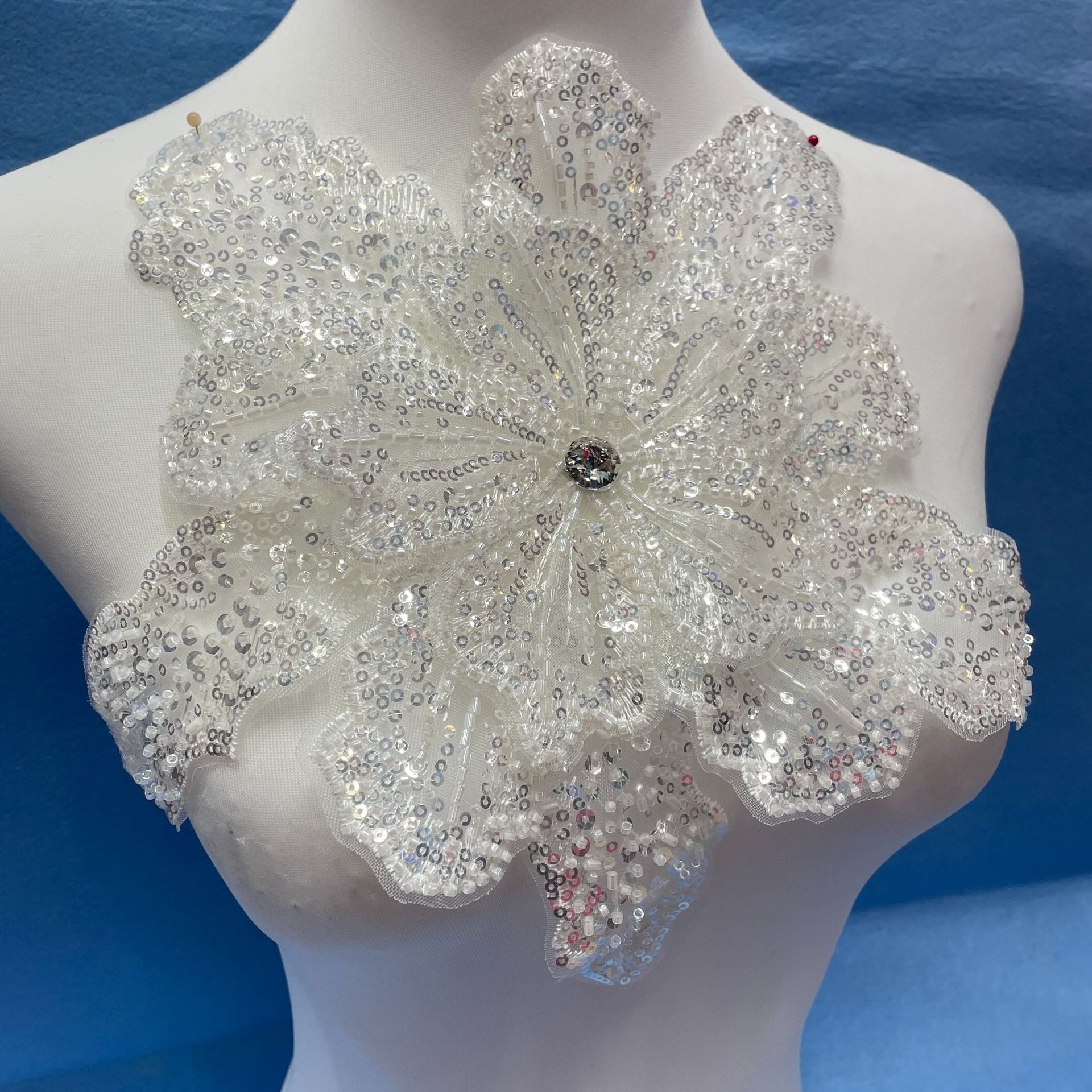 Multicolor Layered Sequin & Beaded 3D Floral Appliqué – Decorative Patch for Dresses, Evening Gowns & Bridal Fashion Accessories