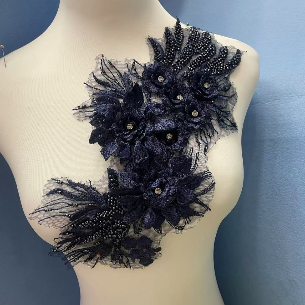 Multicolor Lace Trim with Embroidered Flowers, Beading & Crystal Glass Rhinestones – Sparkling DIY Appliqué for Wedding Dresses, Evening Gowns, Stage Costumes & Fashion Embellishment