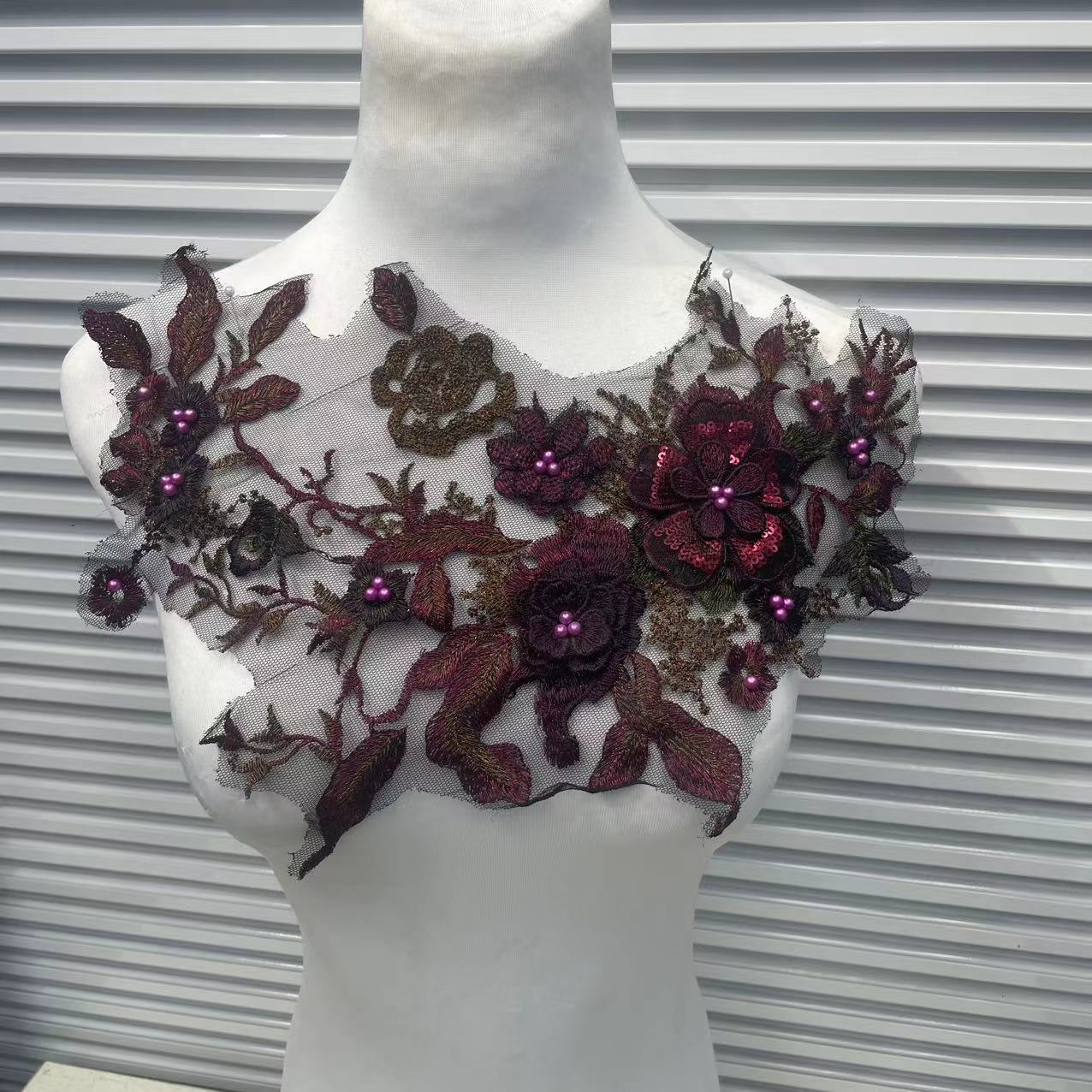 Colorful 3D Beaded Rhinestone Embroidered Lace Applique Patch - DIY Dressmaking Sewing Craft Supplies for Evening Gowns & Costumes