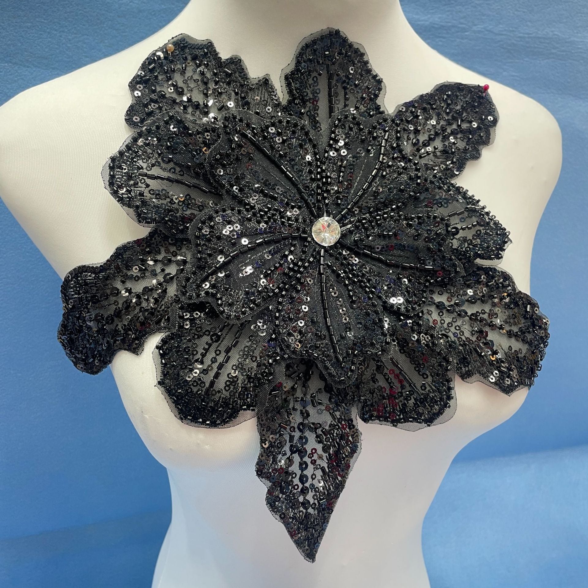 Multicolor Layered Sequin & Beaded 3D Floral Appliqué – Decorative Patch for Dresses, Evening Gowns & Bridal Fashion Accessories