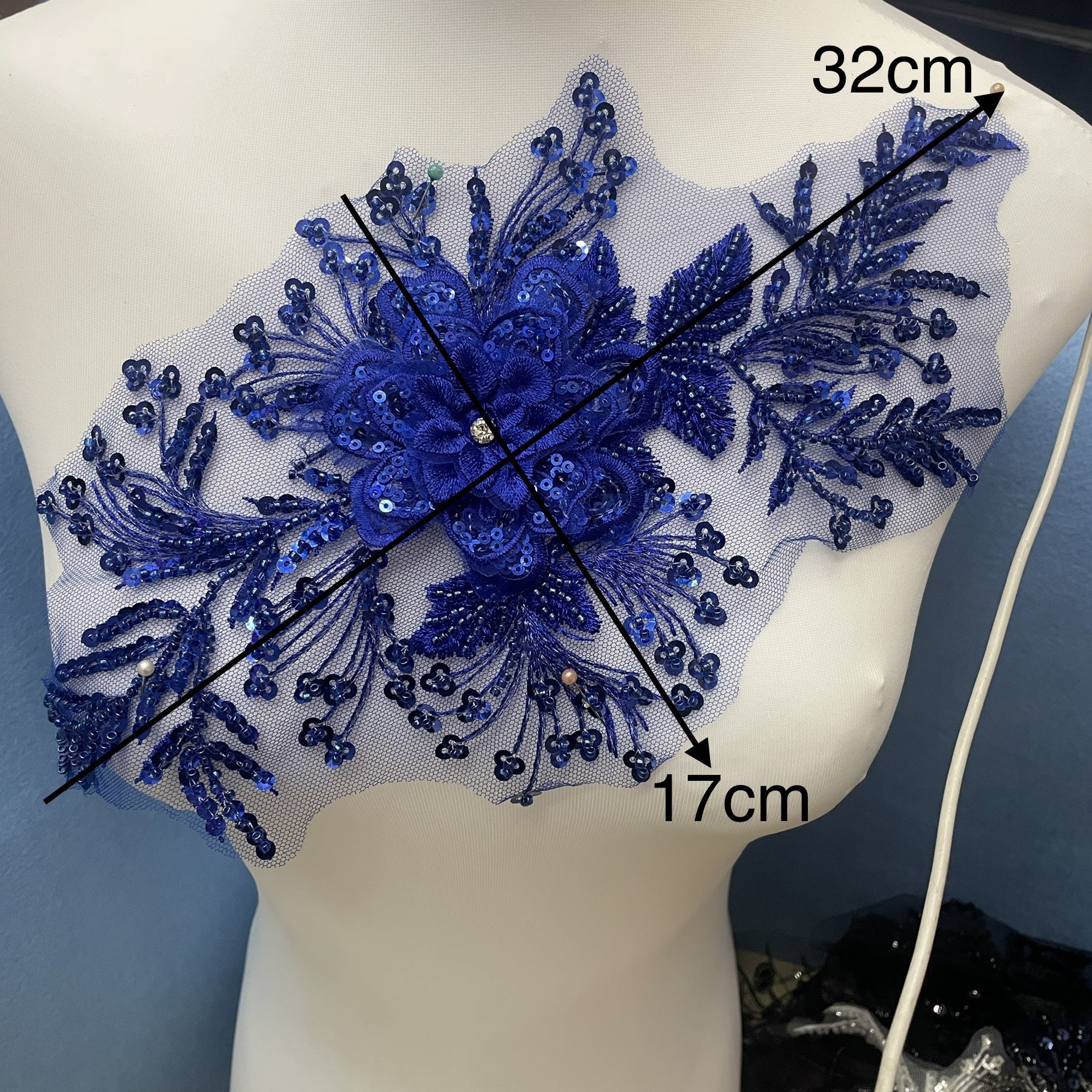 Premium Lace Floral Appliqué with Hand-Sewn Beads & Sequins – Embellished Wedding Dress Trim for Bridal Gowns, DIY Sewing Embroidery Patch, Delicate Lace Edging for Formal Wear & Craft Projects