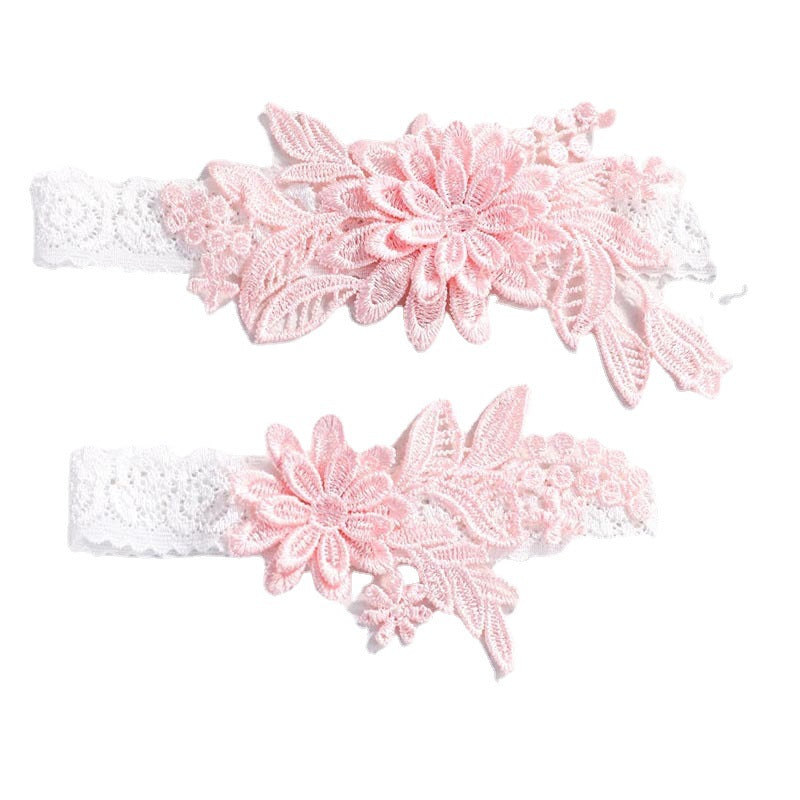 Bridal Garter Set, Light Blue 3d Flower Lace Garter Belt, Stretch Elastic Non-slip Wedding Garter For Bride