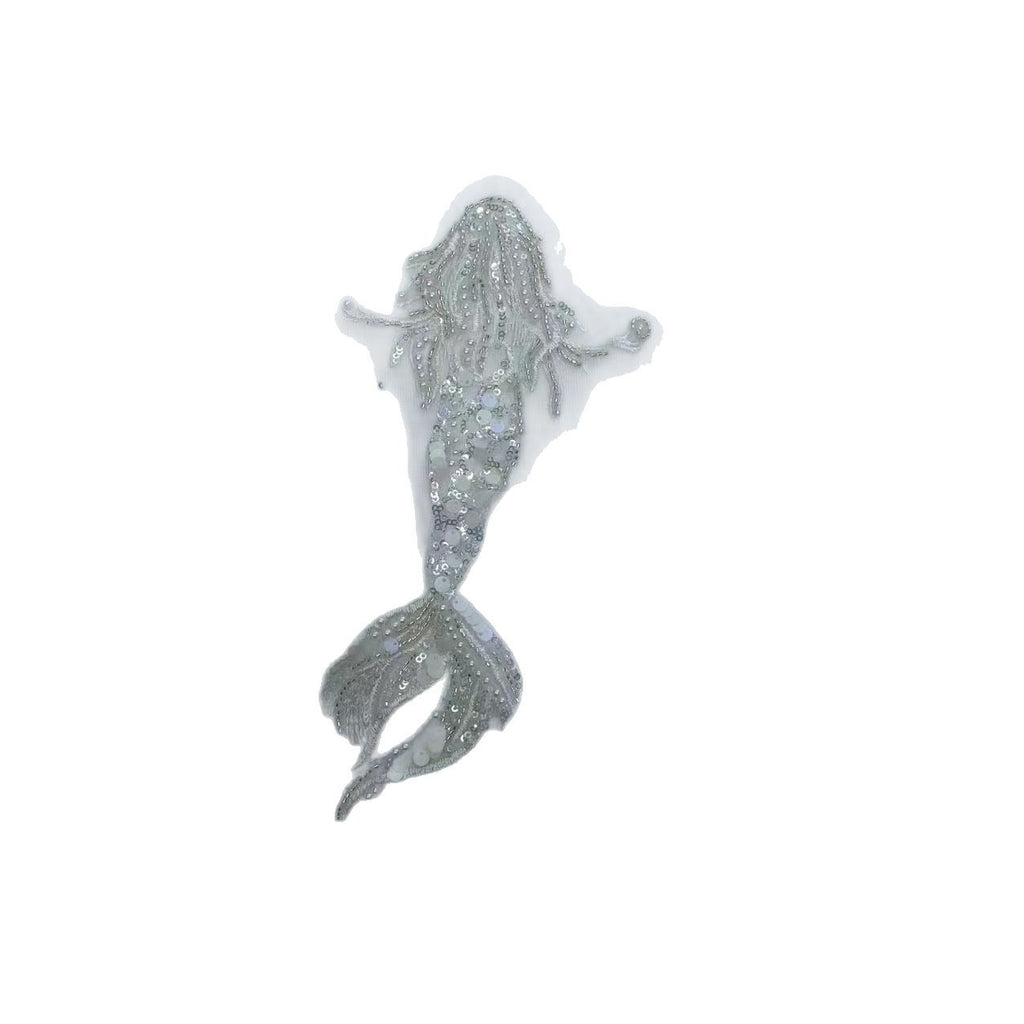 Koi Fish Inspired Heavy Embellishment Trim – Lustrous White Shell Pearls, Tiny Seed Beads & Silver Thread Appliqué for Bridal Gowns, Evening Wear & Luxury DIY Fashion Accessories