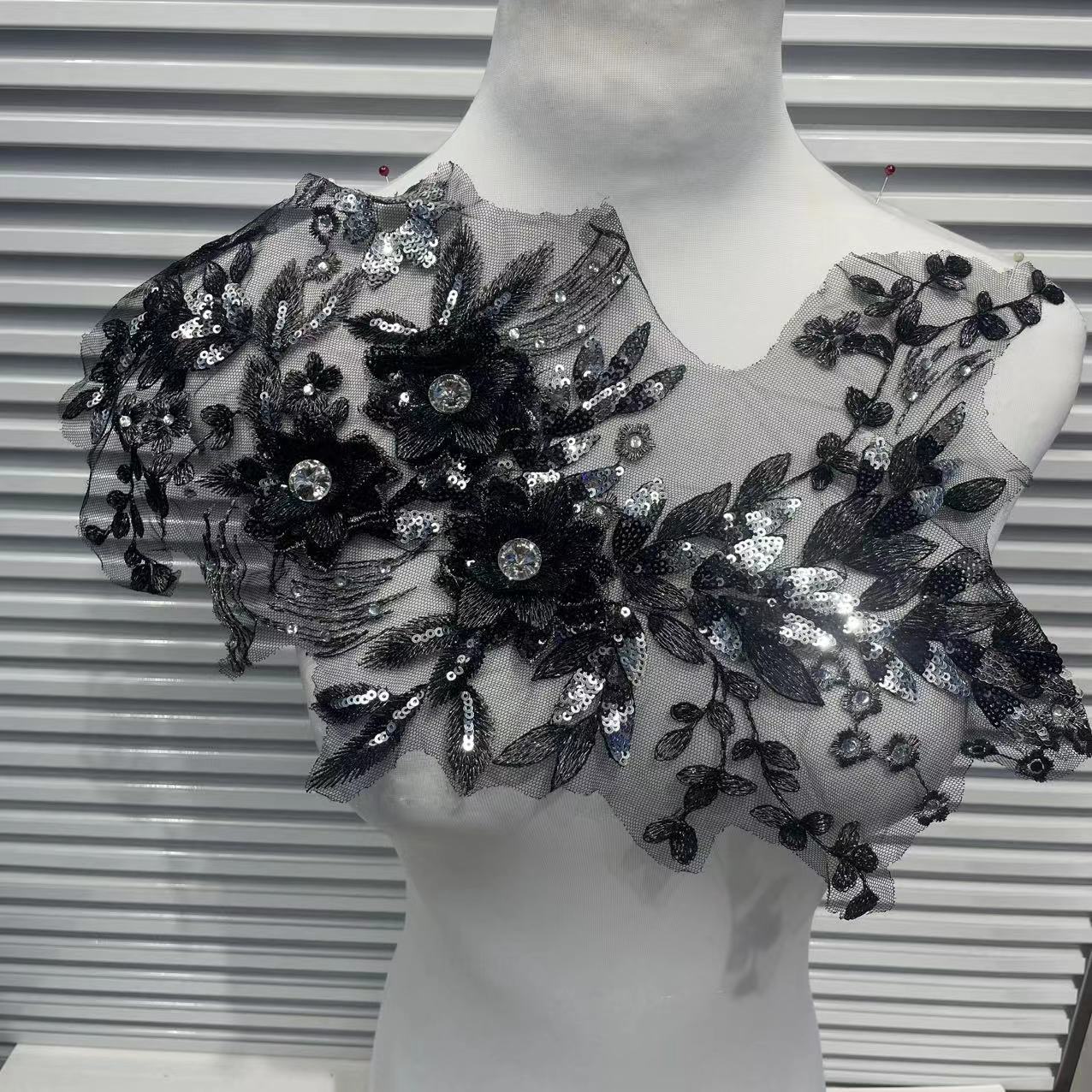 Multicolor Lace Trim with Embroidered Flowers, Crystal Glass Rhinestones & Beading – Sparkling DIY Appliqué for Wedding Dresses, Evening Gowns, Stage Costumes & Fashion Sewing Projects