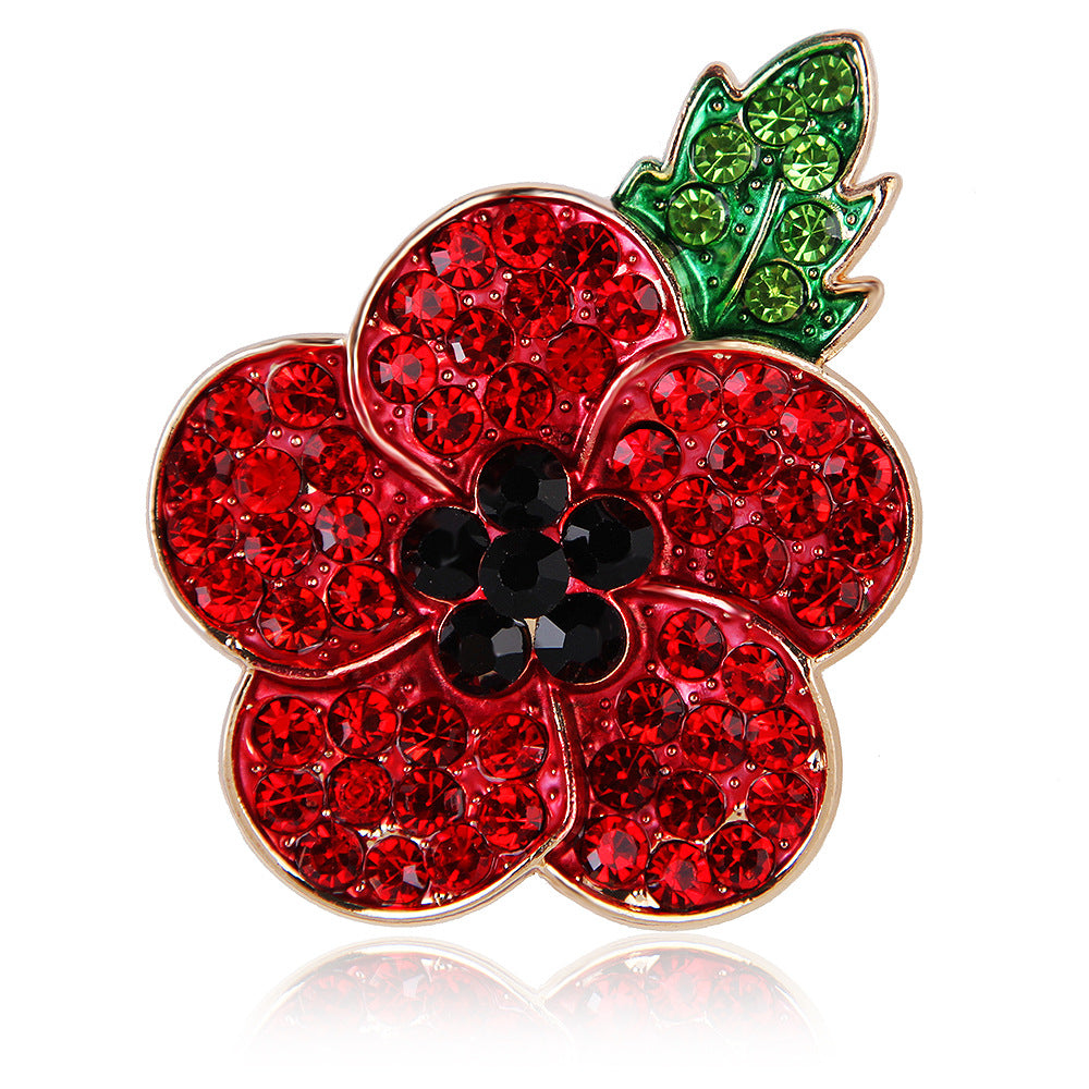 Fashionable Hand-Painted Bright Red Eco-Friendly Alloy Rhinestone Poppy Flower Brooch Pin Corsage for Women's Unique Accessories