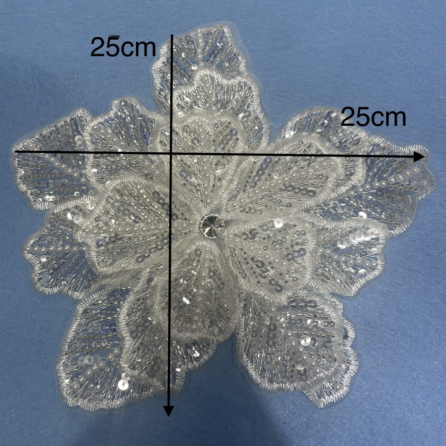 Large Floral Lace Appliqué Trim with Sequins & Beading – Embellished DIY Sew-On Embroidered Flower for Wedding Dresses, Evening Gowns & Bridal Fashion Accessories