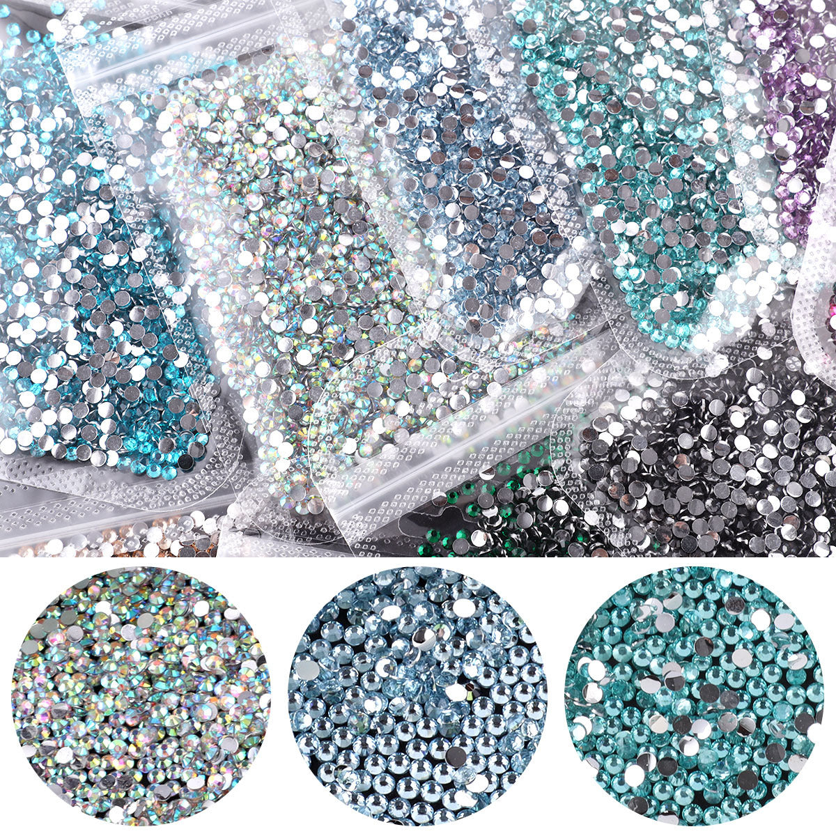 Bling Flashing White Flat Resin Rhinestones, Full Pack Solid Color Transparent Round Drills for Nail Art Decorations, Wedding Dress & Apparel Accessories
