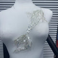 Koi Fish Inspired Heavy Embellishment Trim – Lustrous White Shell Pearls, Tiny Seed Beads & Silver Thread Appliqué for Bridal Gowns, Evening Wear & Luxury DIY Fashion Accessories