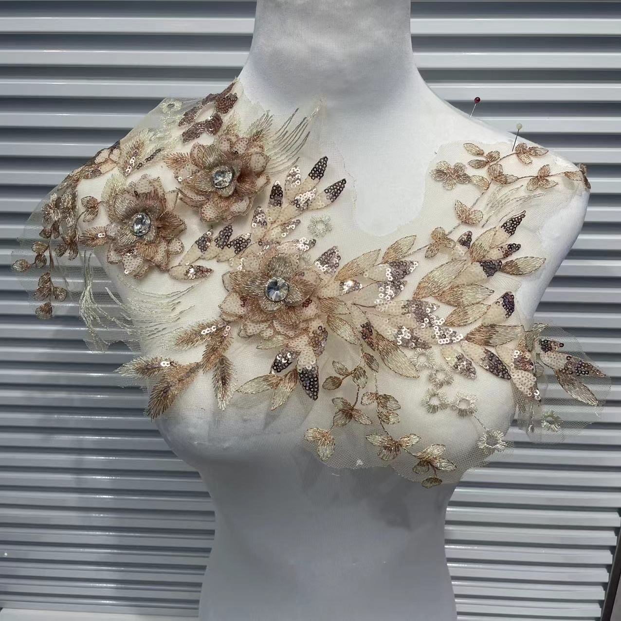 Multicolor Lace Trim with Embroidered Flowers, Crystal Glass Rhinestones & Beading – Sparkling DIY Appliqué for Wedding Dresses, Evening Gowns, Stage Costumes & Fashion Sewing Projects