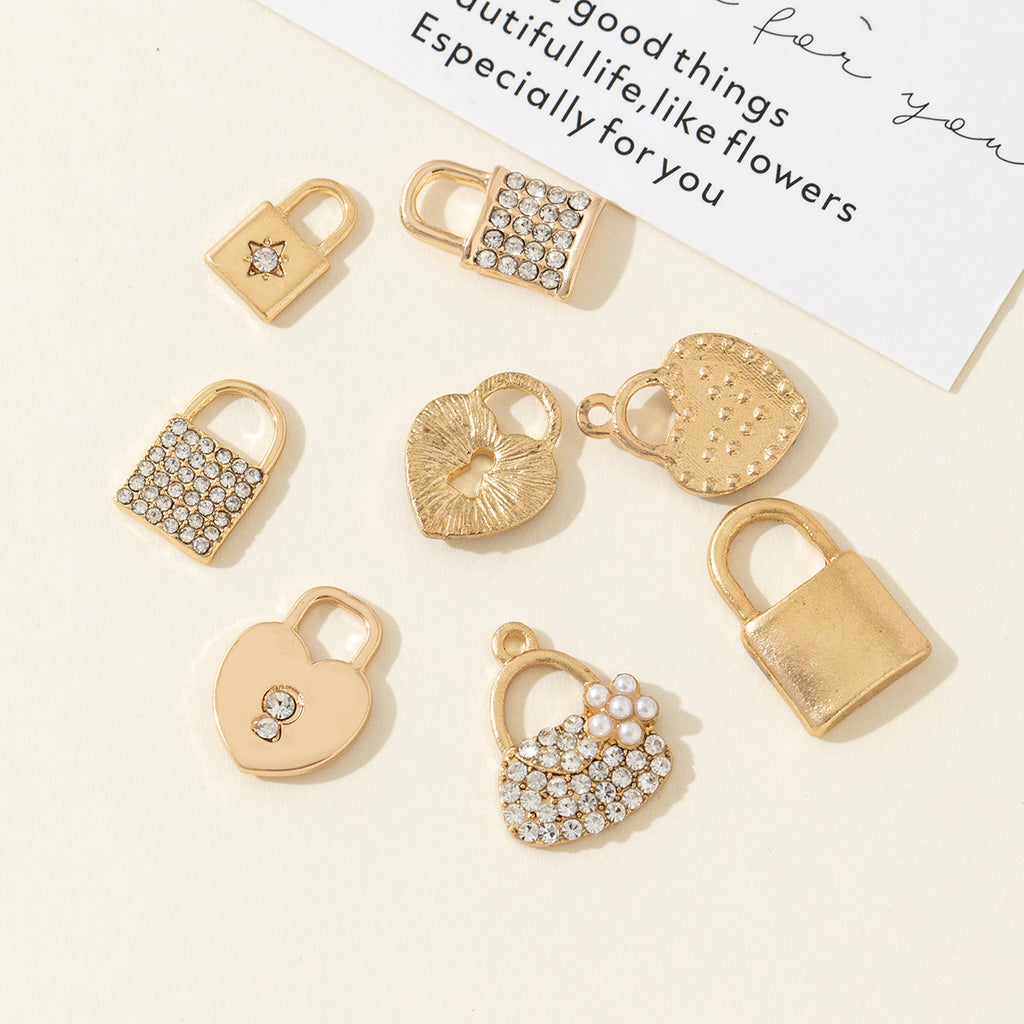 Diamond Studded Lock Pendant, Heart-shaped Lock, Fake Lock Bracelet, Earring Material, Luggage, Clothing Decoration, Diy Alloy Jewelry Accessories