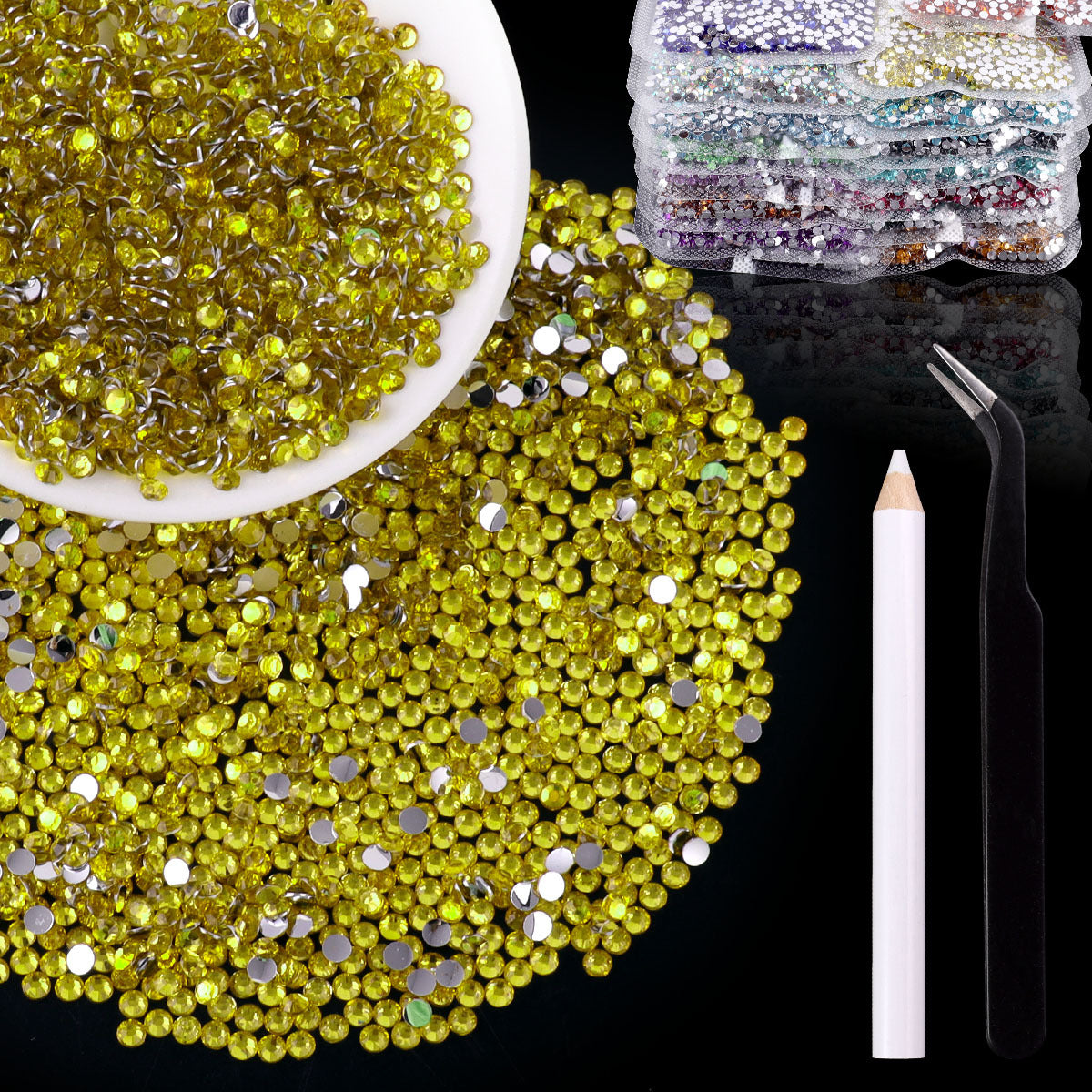 Bling Flashing White Flat Resin Rhinestones, Full Pack Solid Color Transparent Round Drills for Nail Art Decorations, Wedding Dress & Apparel Accessories
