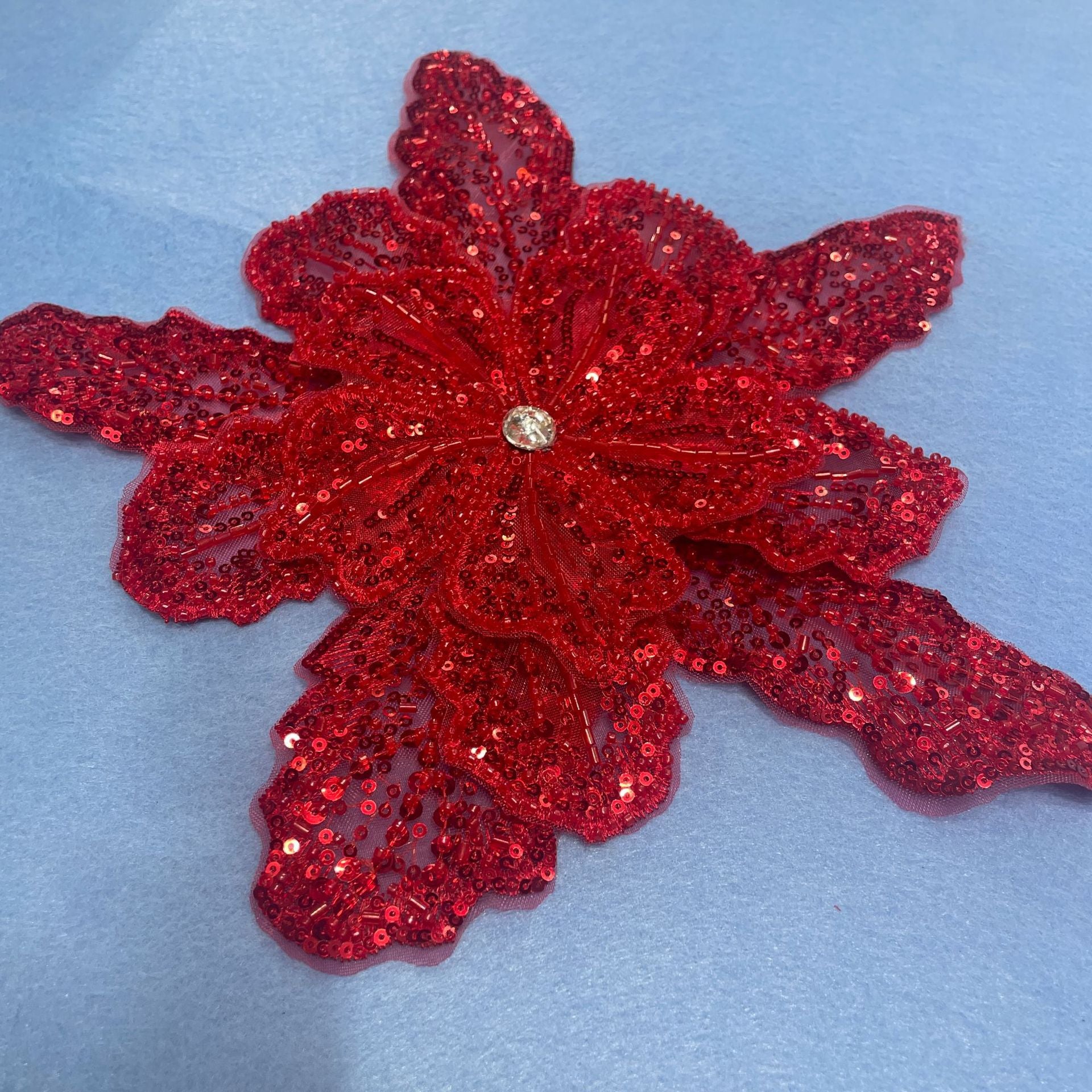 Multicolor Layered Sequin & Beaded 3D Floral Appliqué – Decorative Patch for Dresses, Evening Gowns & Bridal Fashion Accessories