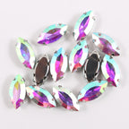 White Gold Plated Marquise Pointed-Back Rhinestones with Holes for Sewing