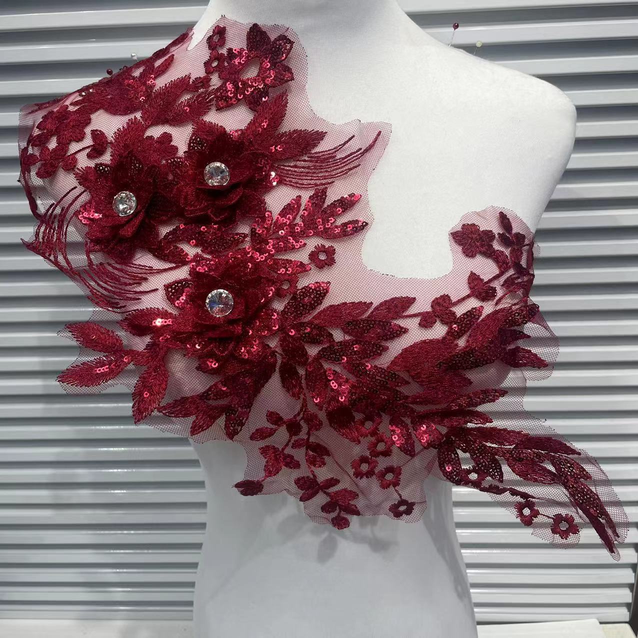 Multicolor Lace Trim with Embroidered Flowers, Crystal Glass Rhinestones & Beading – Sparkling DIY Appliqué for Wedding Dresses, Evening Gowns, Stage Costumes & Fashion Sewing Projects