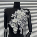 Beaded Lace Embroidered Appliqué Trim – Full-Coverage Sequin & Multi-Color Crystal Flower Motif, Matching Pair Design for Wedding Dresses, Evening Gowns & Bridal DIY Sewing Projects