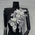 Beaded Lace Embroidered Appliqué Trim – Full-Coverage Sequin & Multi-Color Crystal Flower Motif, Matching Pair Design for Wedding Dresses, Evening Gowns & Bridal DIY Sewing Projects