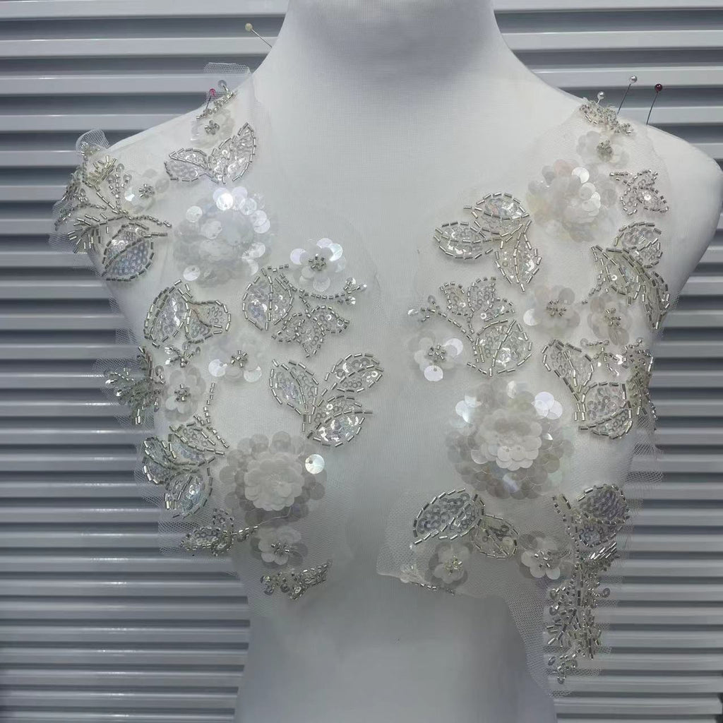 3D Lace Appliqué with Beading, Sequins & Embroidery – Sparkling DIY Patch for Wedding Dresses, Evening Gowns & Bridal Fashion Sewing Projects