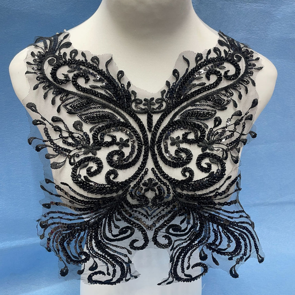 Lace and Sequin Embroidered Appliqué Patch for Front & Back of Wedding Dresses – DIY Decorative Trim with Elegant Lace & Sparkling Sequins for Bridal Gowns, Evening Wear & Custom Sewing Projects