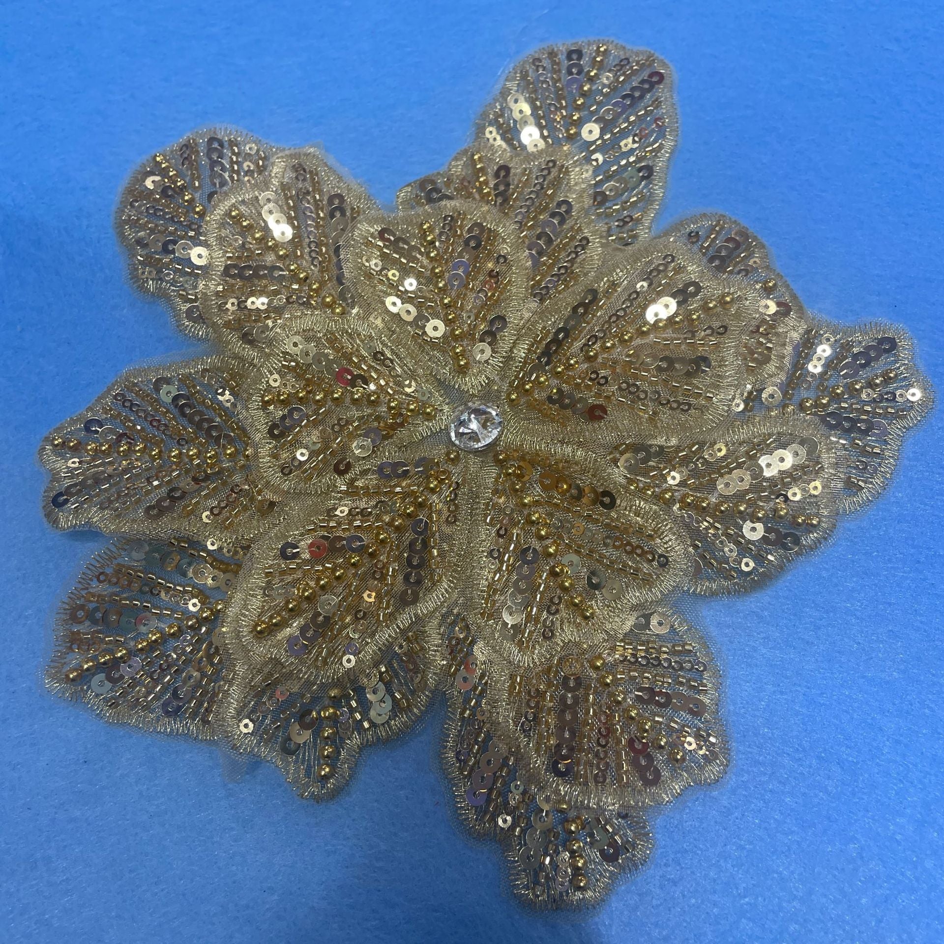 Large Floral Lace Appliqué Trim with Sequins & Beading – Embellished DIY Sew-On Embroidered Flower for Wedding Dresses, Evening Gowns & Bridal Fashion Accessories