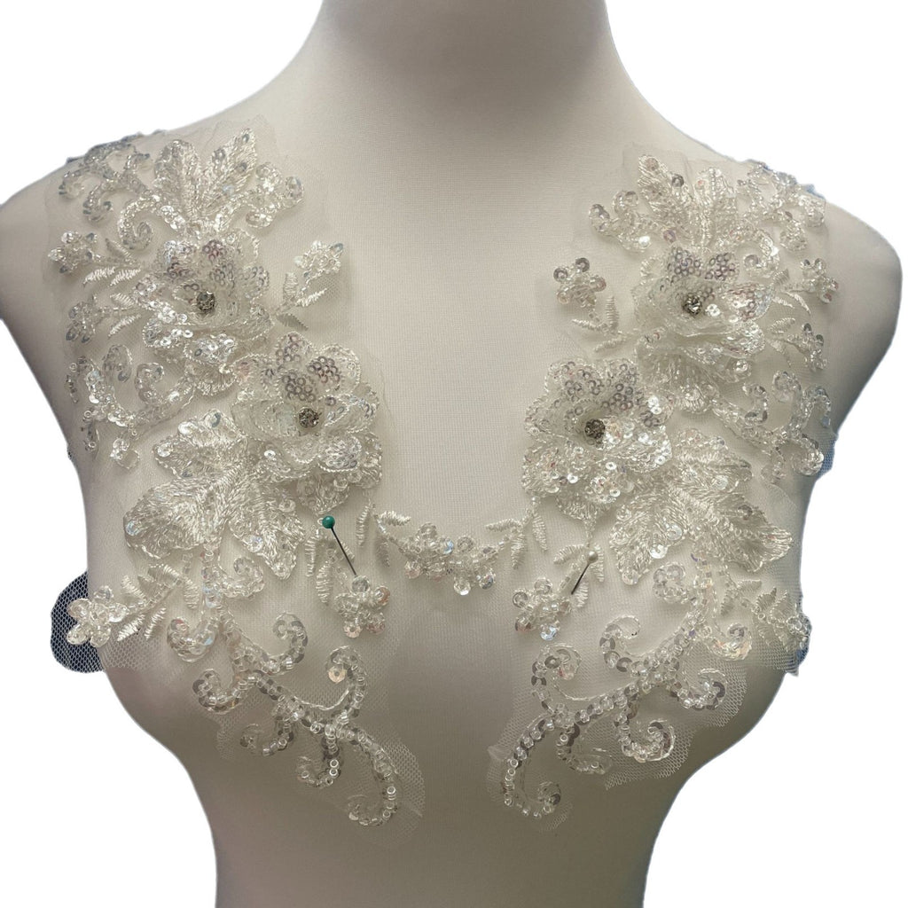 Multi-Color Large Floral Lace Embroidery Hand-Sew DIY Applique Trim - Bridal & Evening Gown Sewing Craft Supplies