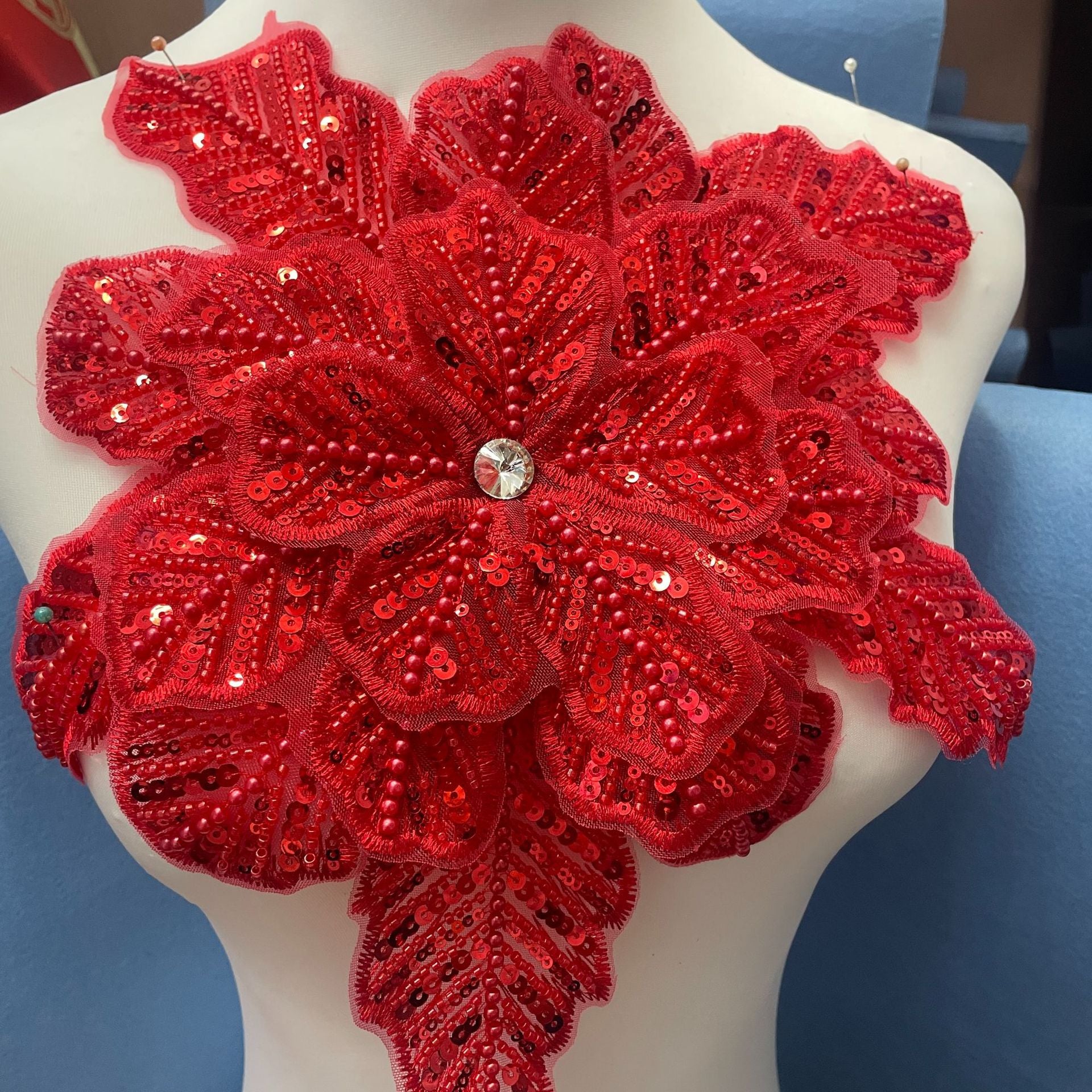 3D Extra-Large Snowflake Appliqué with 4-Layer Stiff Tulle, Fully Beaded & Sequined – Bold DIY Embellishment for Winter Wedding Dresses, Evening Gowns, Festival Costumes & Fashion Craft Projects