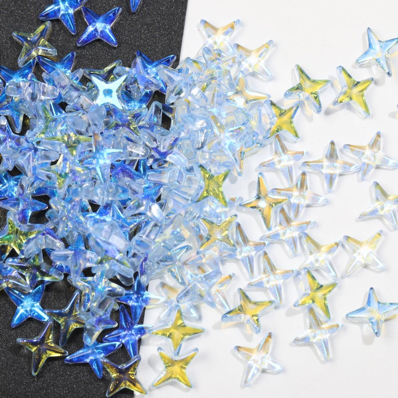 K9 Glass Mocha Aurora 4-Point Star Rhinestones – Flat-Back Iridescent Gems for Nail Art & Phone Charms