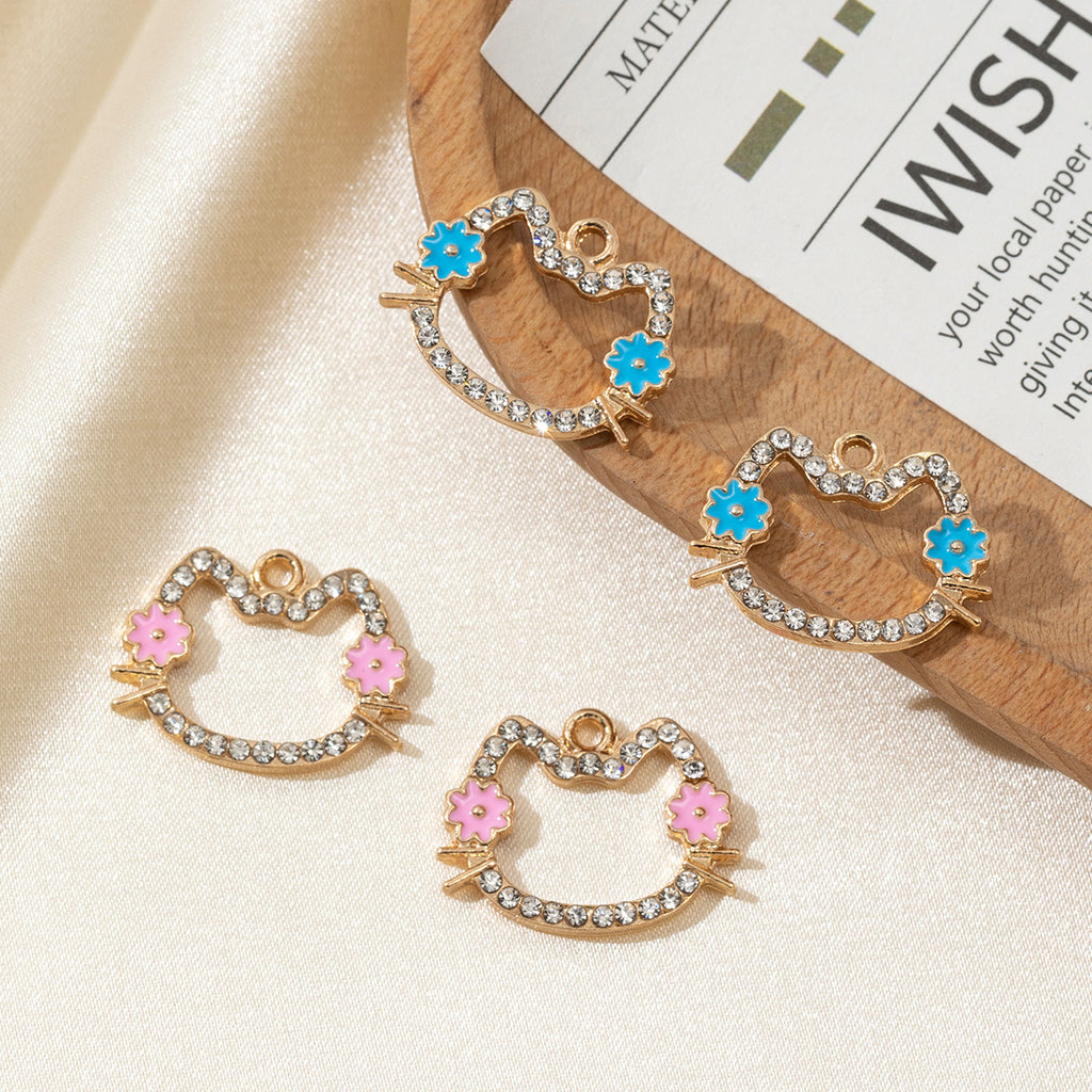 Fashionable design, flower hollow cartoon, cat accessories, earrings, necklaces, jewelry materials, DIY alloy pendant