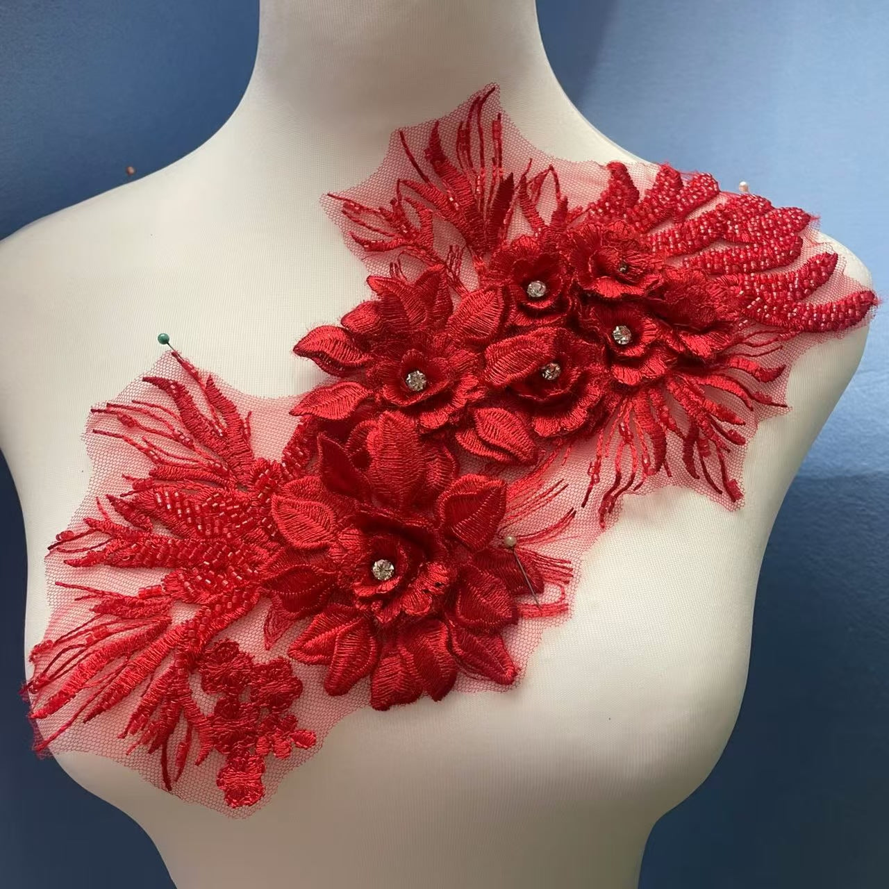 Multicolor Lace Trim with Embroidered Flowers, Beading & Crystal Glass Rhinestones – Sparkling DIY Appliqué for Wedding Dresses, Evening Gowns, Stage Costumes & Fashion Embellishment