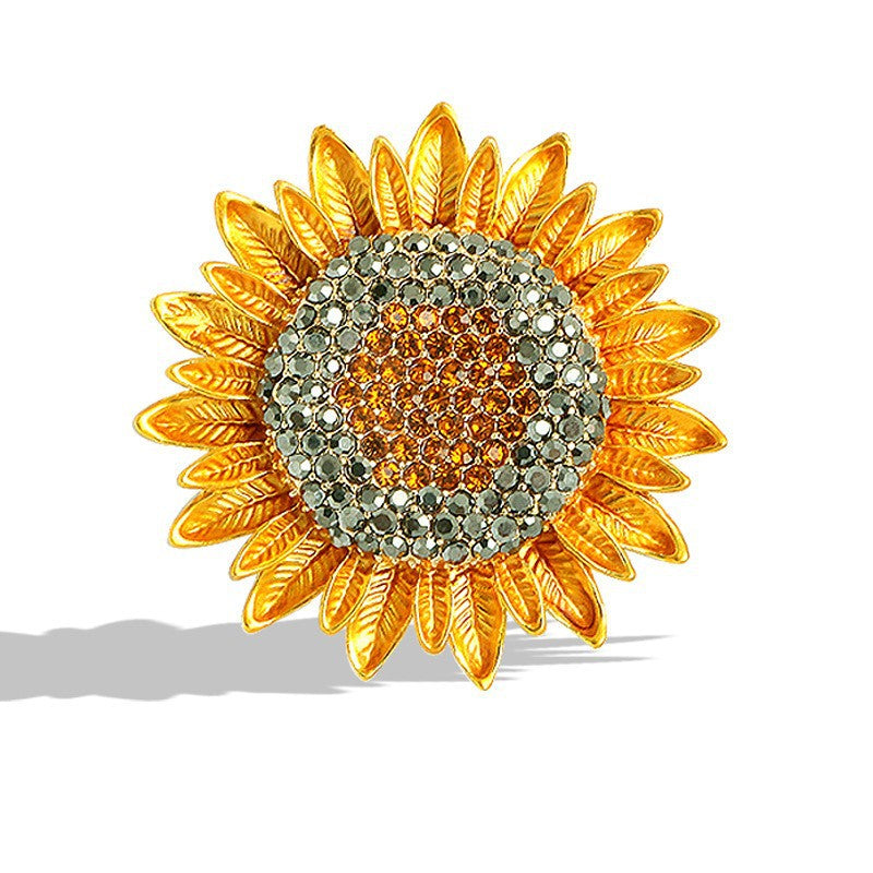 Women's Eco Alloy Enamel Sunflower Brooch - Crystal Rhinestone Flower Pin, Fashion Botanical Accessory