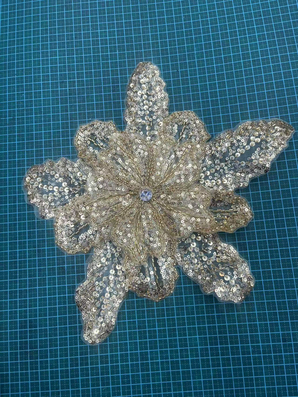 Multicolor Layered Sequin & Beaded 3D Floral Appliqué – Decorative Patch for Dresses, Evening Gowns & Bridal Fashion Accessories