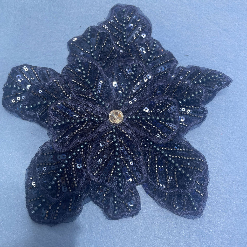 Large Floral Lace Appliqué Trim with Sequins & Beading – Embellished DIY Sew-On Embroidered Flower for Wedding Dresses, Evening Gowns & Bridal Fashion Accessories