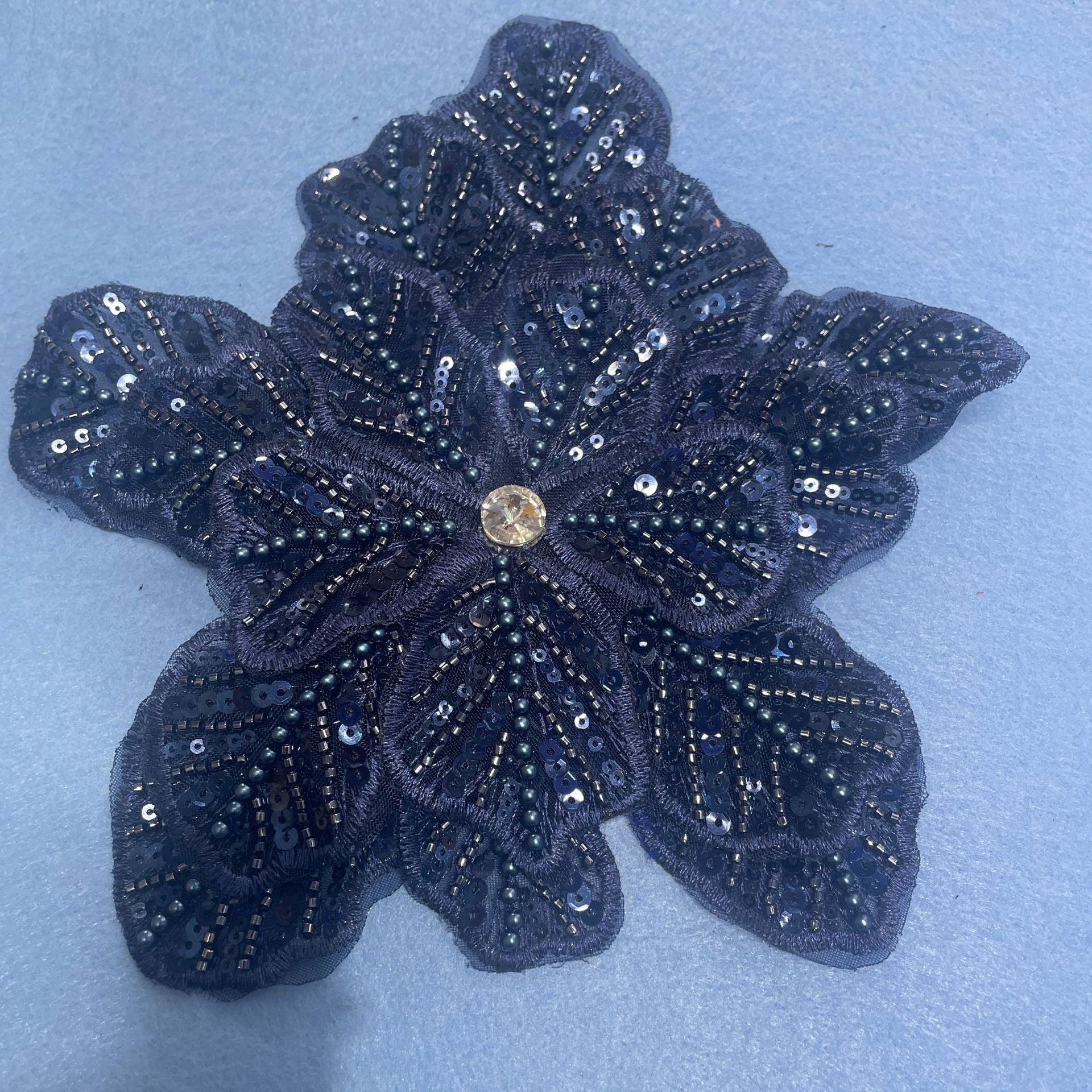 Large Floral Lace Appliqué Trim with Sequins & Beading – Embellished DIY Sew-On Embroidered Flower for Wedding Dresses, Evening Gowns & Bridal Fashion Accessories