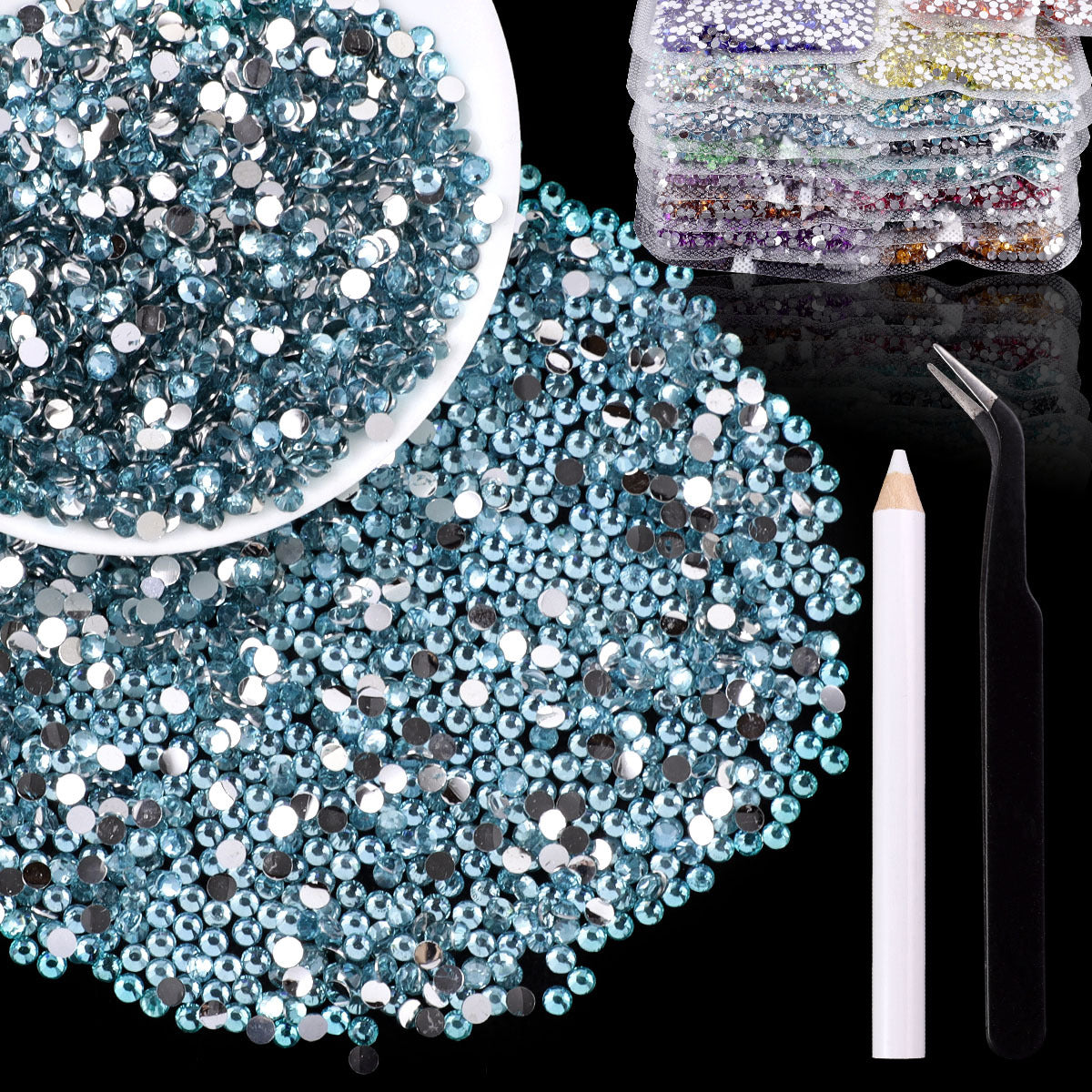 Bling Flashing White Flat Resin Rhinestones, Full Pack Solid Color Transparent Round Drills for Nail Art Decorations, Wedding Dress & Apparel Accessories