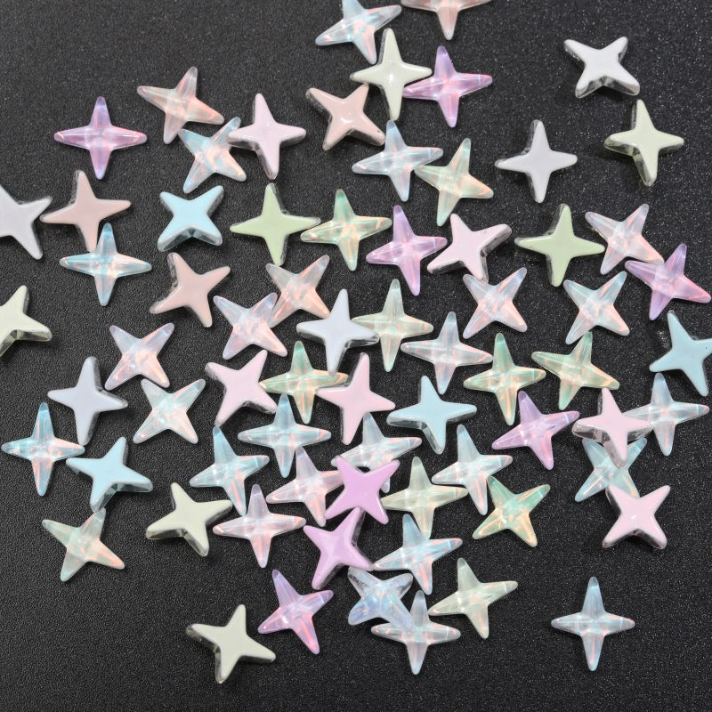 K9 Glass Mocha Aurora 4-Point Star Rhinestones – Flat-Back Iridescent Gems for Nail Art & Phone Charms