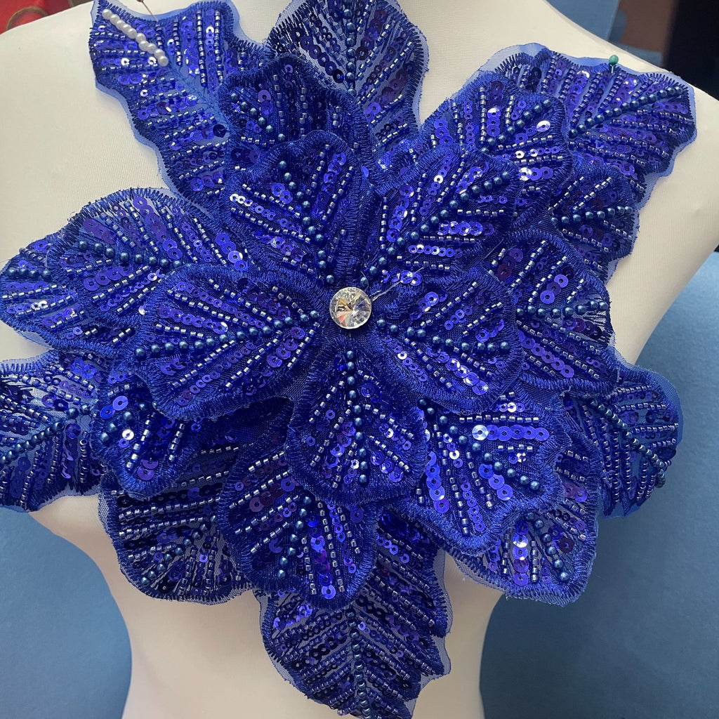 3D Extra-Large Snowflake Appliqué with 4-Layer Stiff Tulle, Fully Beaded & Sequined – Bold DIY Embellishment for Winter Wedding Dresses, Evening Gowns, Festival Costumes & Fashion Craft Projects